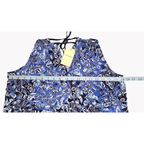 Lucky Brand Blue Floral Halter Maxi Dress Adjustable Tasseled Ties Size Large - Picture 9 of 10